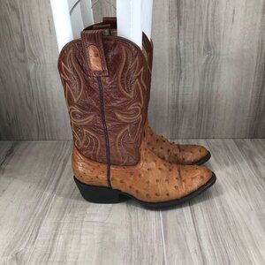 Bull Rider Boots Youth 3.5E Brown Ostrich Pull On Western Cowboy Rodeo